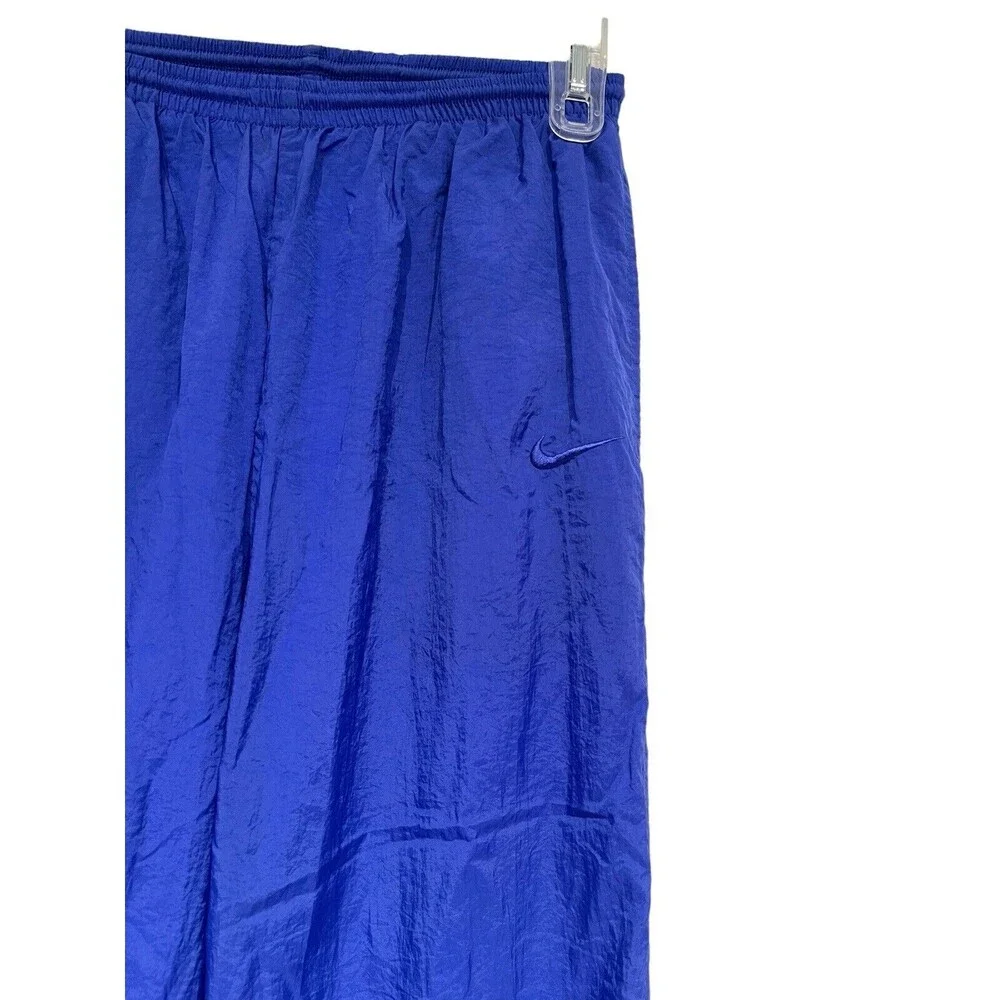 VTG 1997 Nike Tonal Swoosh Track Pants Nylon Windbreaker‎ Joggers Baggy Blue 90s